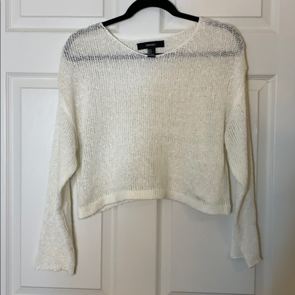 White Sheer Cropped Sweater